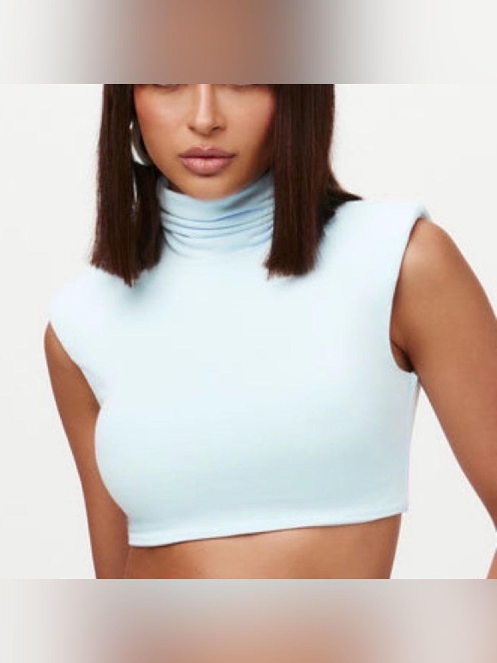 Naked Wardrobe Sleeveless Mock Turtleneck Crop Top - Light Blue S
